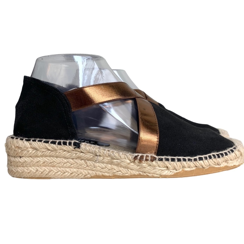 Bettye‎ Muller Espadrilles flats, Black, tan and Bronze slip-on, size 38 or US 7